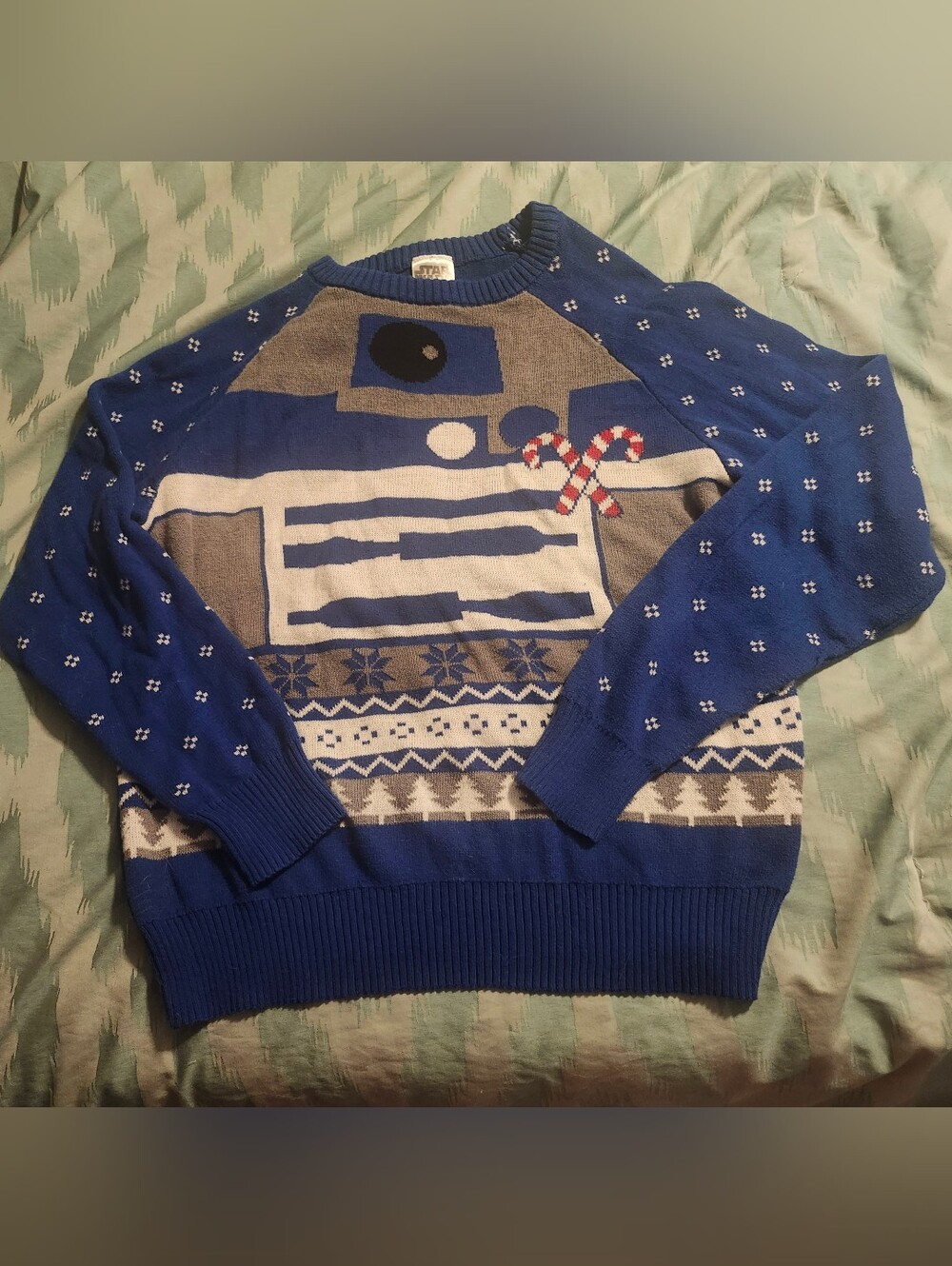 Star Wars R2D2 Blue Christmas Pullover Sweater Men's Size Large
